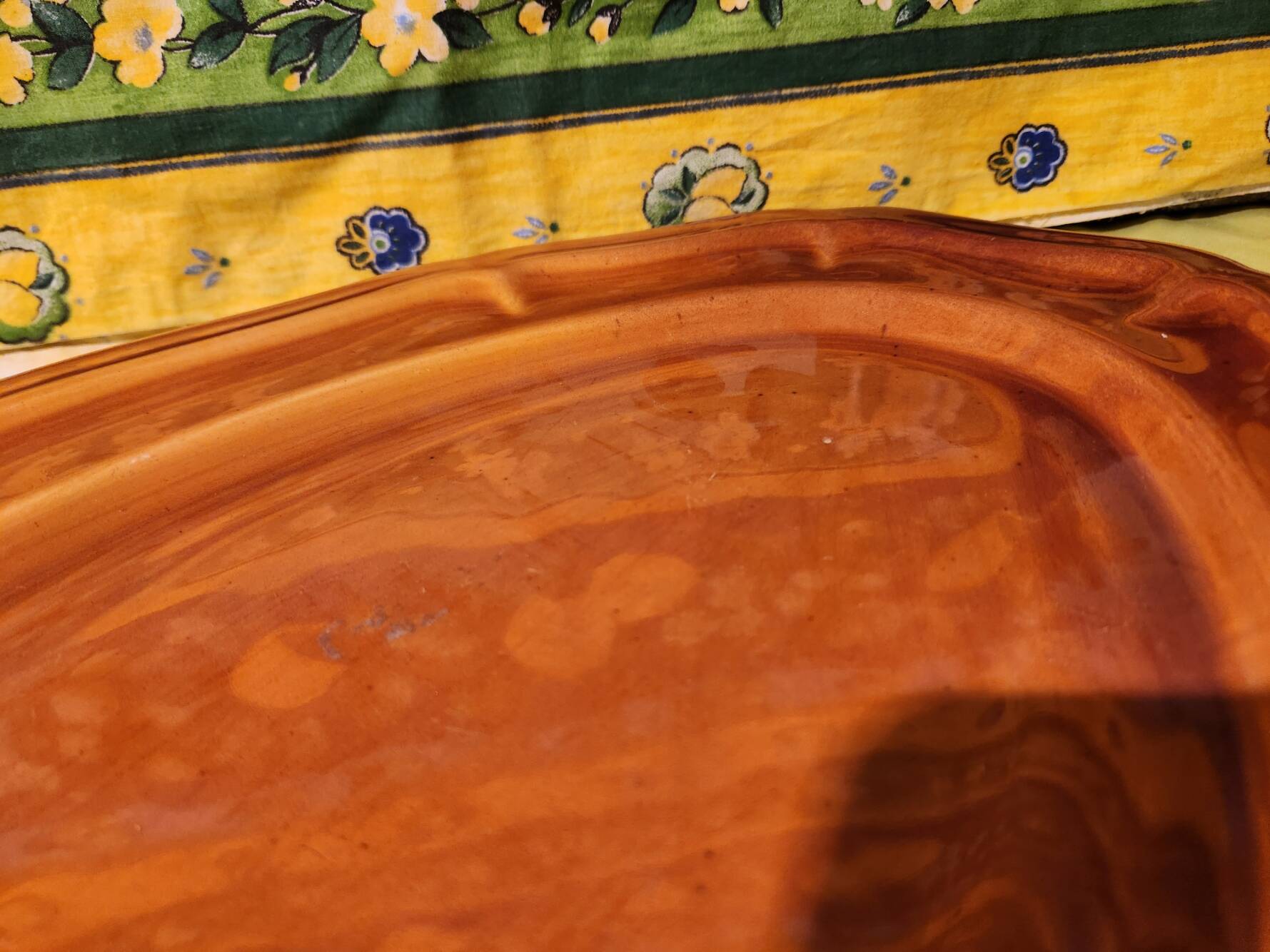 Large thick oval serving dish, Provence ceramic fleur-de-lis