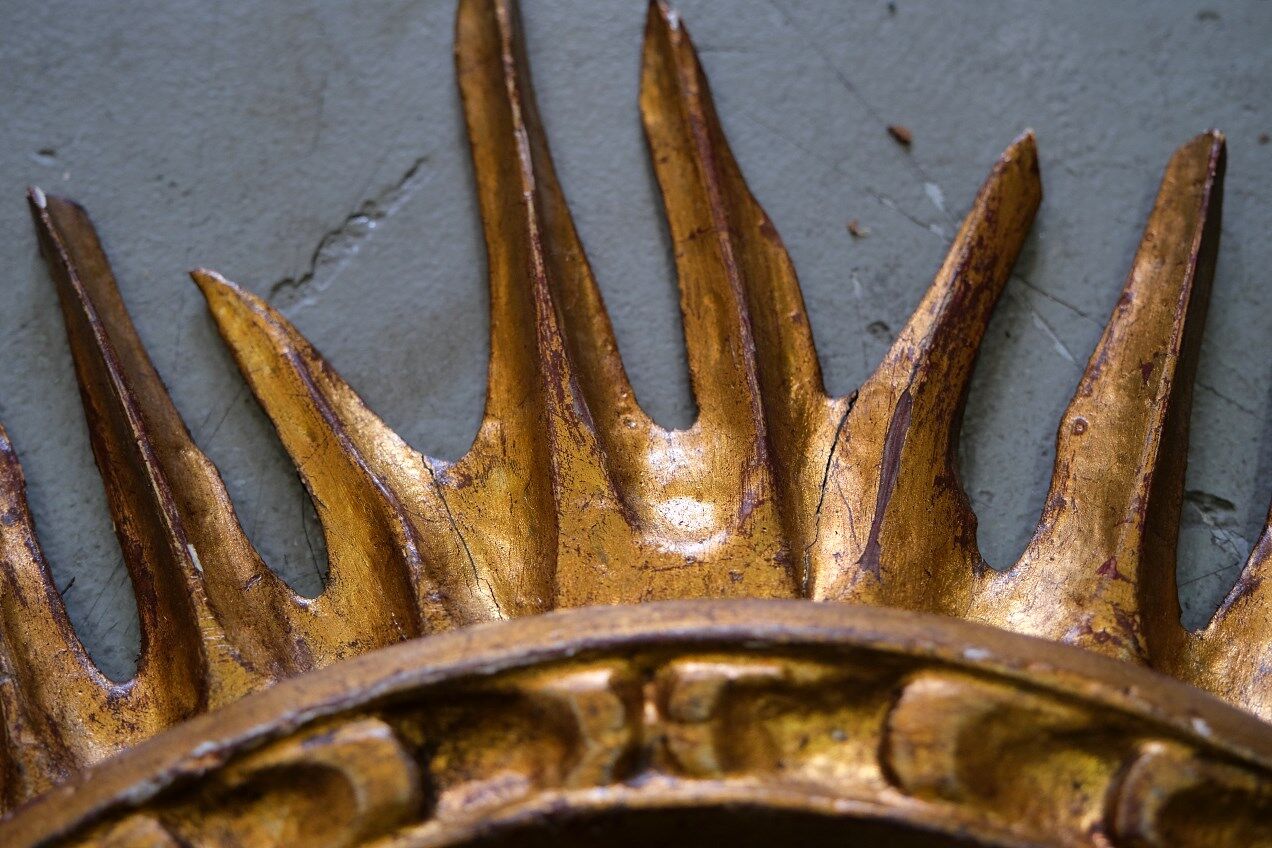 Mid-century italian wooden sun mirror, 1950s