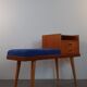 Bench Norwegian Phone Teak and blue fabric, Vintage Scandinavian 1970s