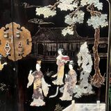 Chinoiserie-style cabinet. Inlaid with steatite, jade, marble, and ivory.