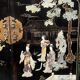 Chinoiserie-style cabinet. Inlaid with steatite, jade, marble, and ivory.