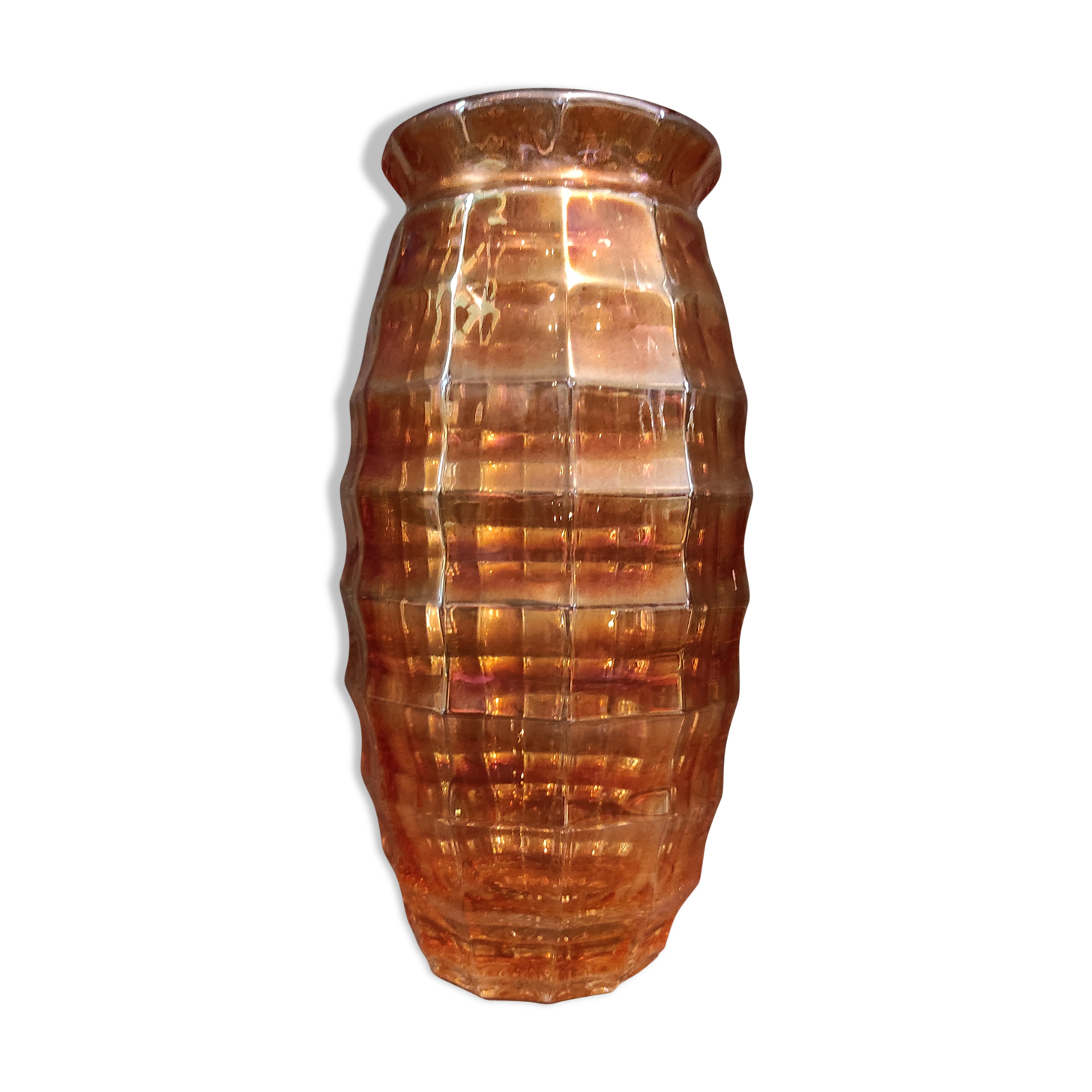 Vintage french cut crystal vase from the 40's in amber colour