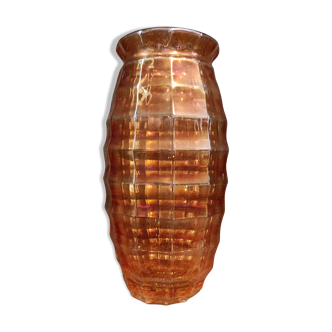 Vase en cristal vintage français taillé des années 40 en couleur ambre
