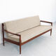 Sofa and armchairs set in walnut and fabric, 1960s