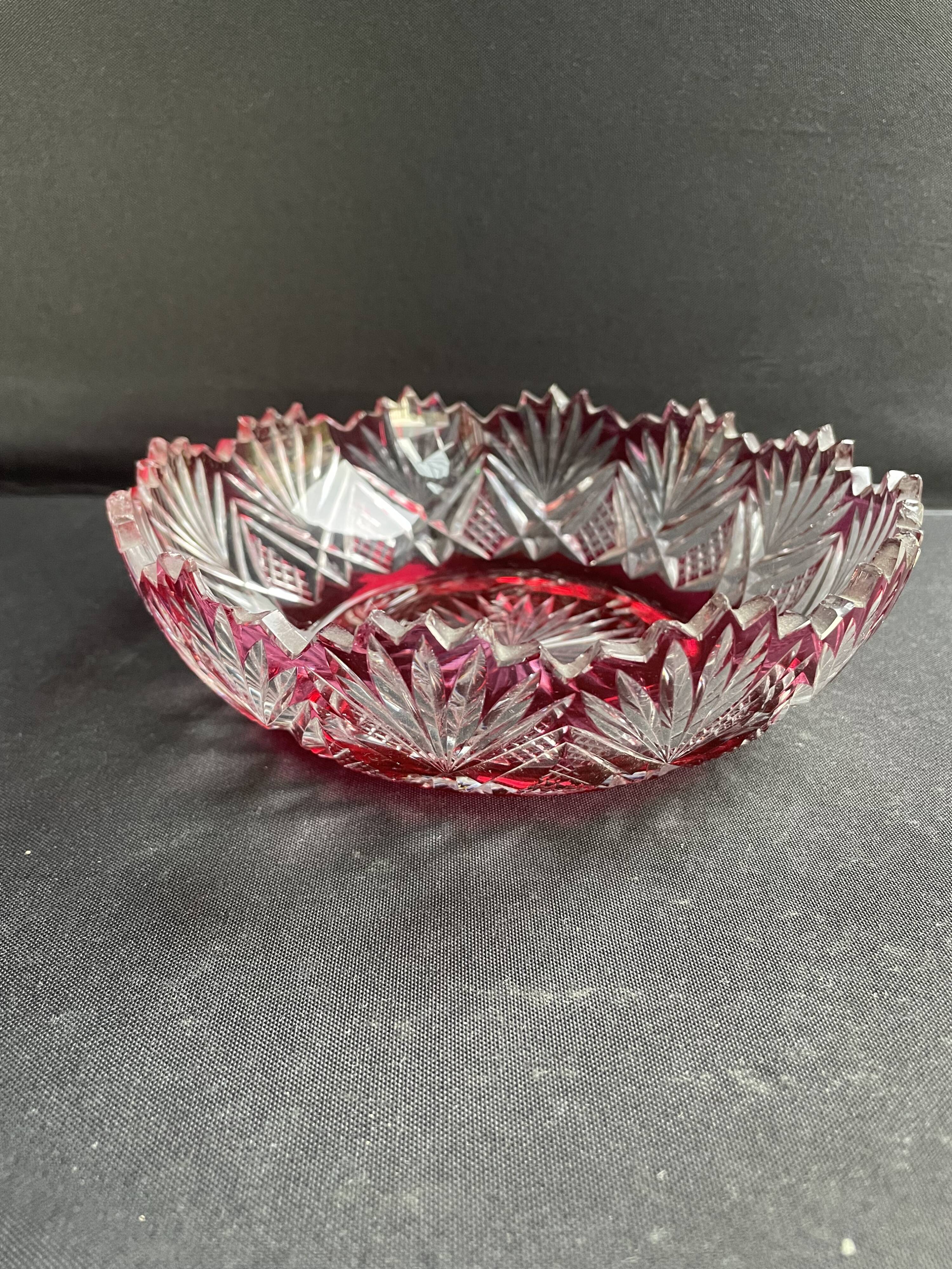 Overlay cut crystal salad bowl