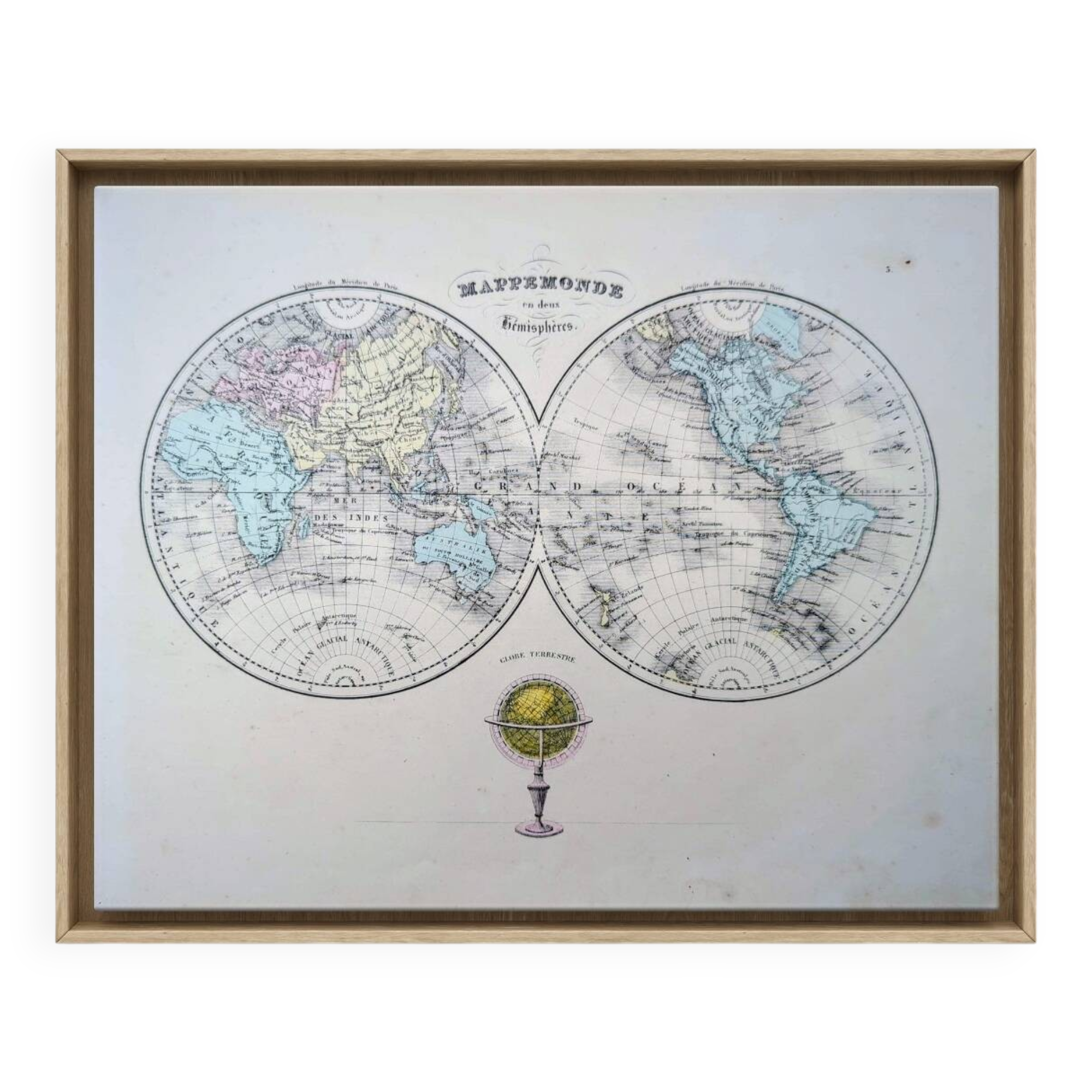 Antique world map, printed in 1852