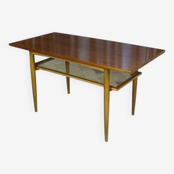 Table d'appoint ou table basse avec étagère inférieure en canne tressée, Allemagne 1950 Wilhelm Knoll