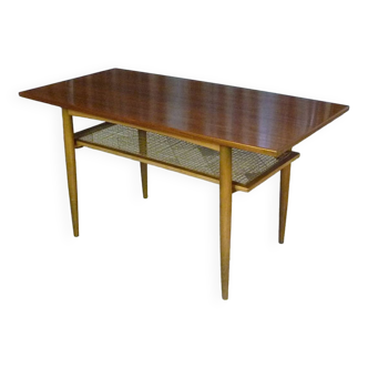 Table d'appoint ou table basse avec étagère inférieure en canne tressée, Allemagne 1950 Wilhelm Knoll