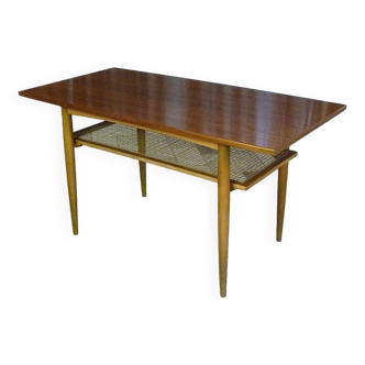 Wilhelm Knoll Side or Coffee Table with Lower Shelf in Woven Cane, Germany 1950s