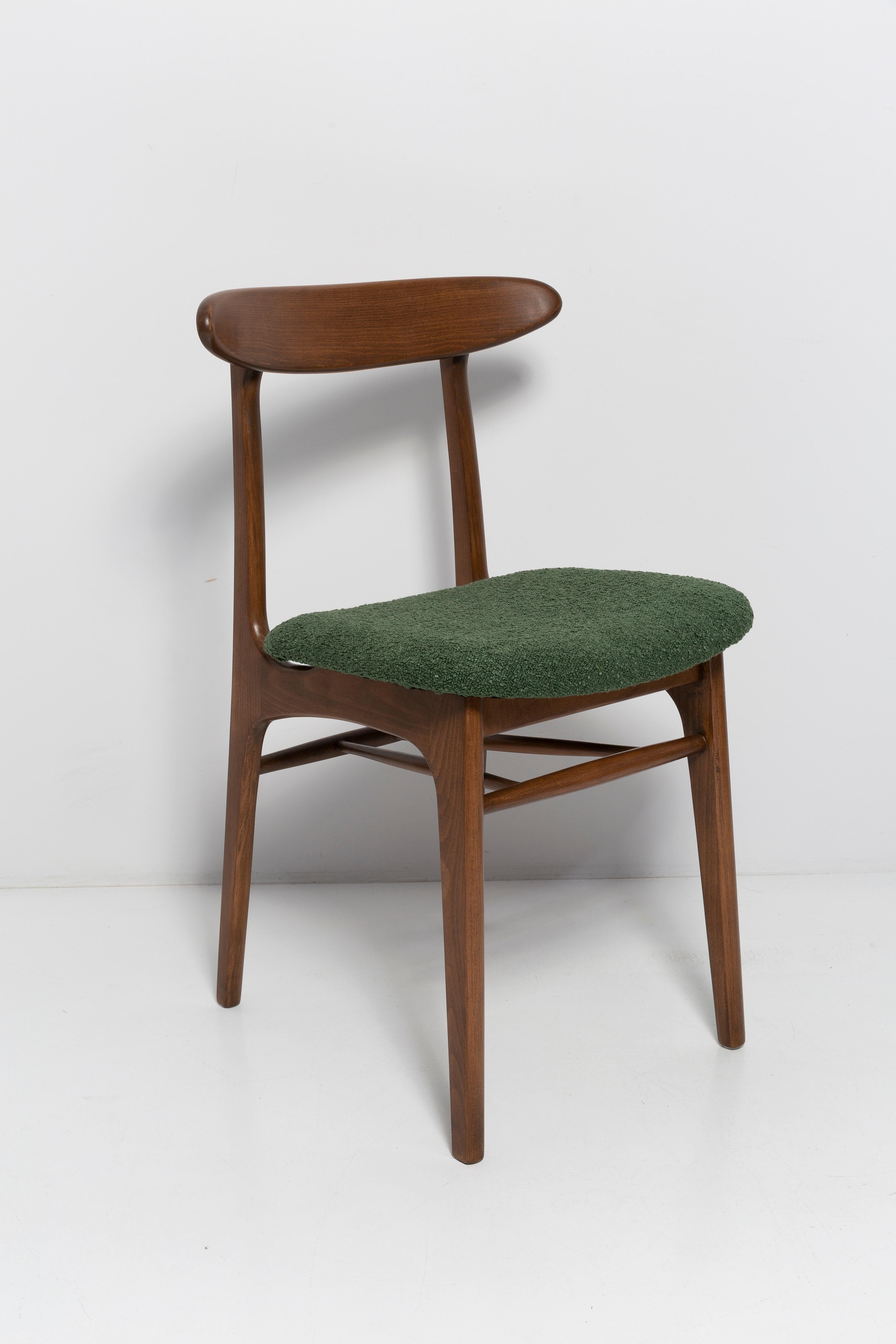 Mid Century Chair in Green Bouclé, Walnut Wood, Rajmund Halas, Poland, 1960s