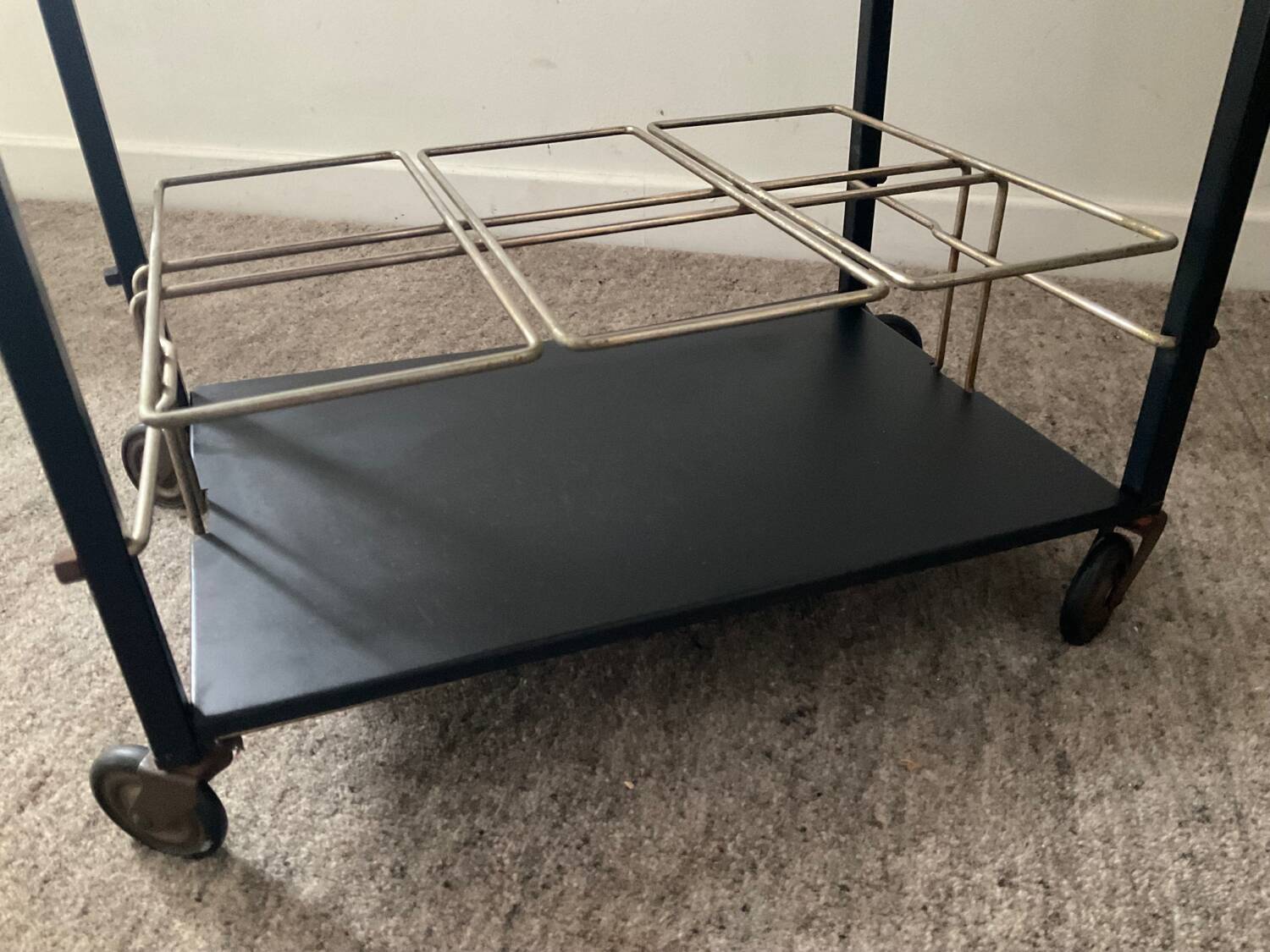 Vintage teak and metal bar trolley