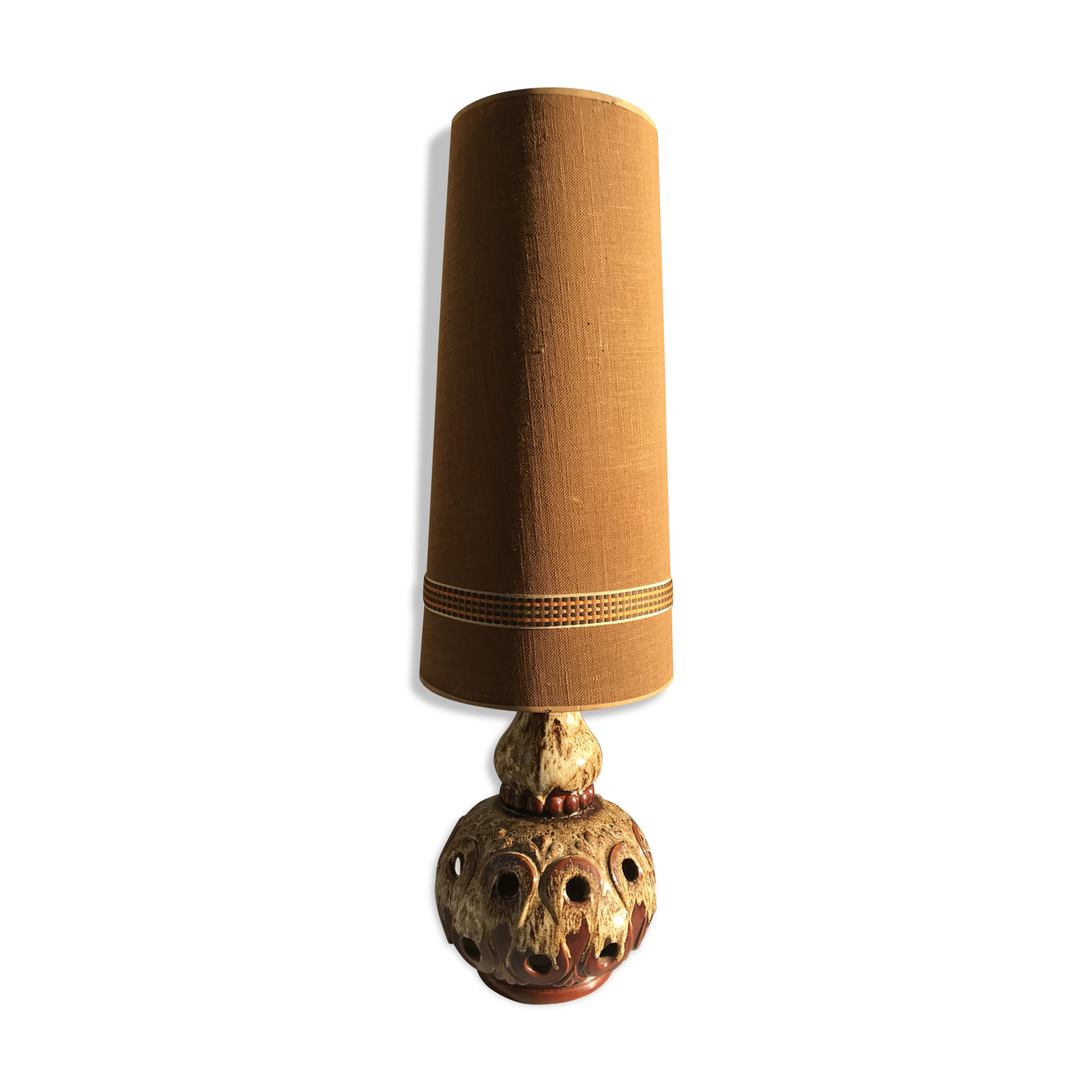 Ceramic brown beige germany + lampshade 70s vintage #3 floor lamp