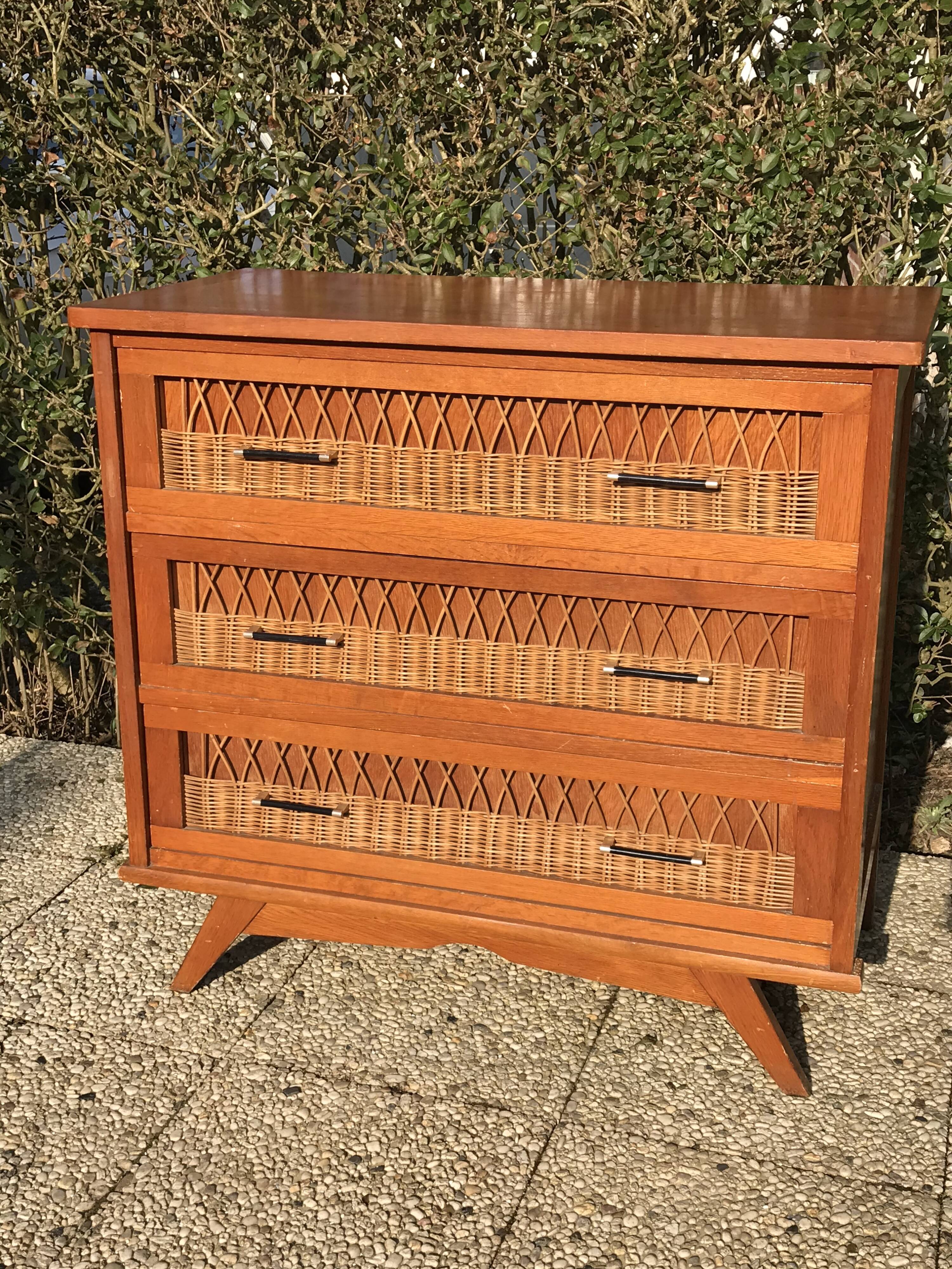 Vintage rattan chest of drawers
