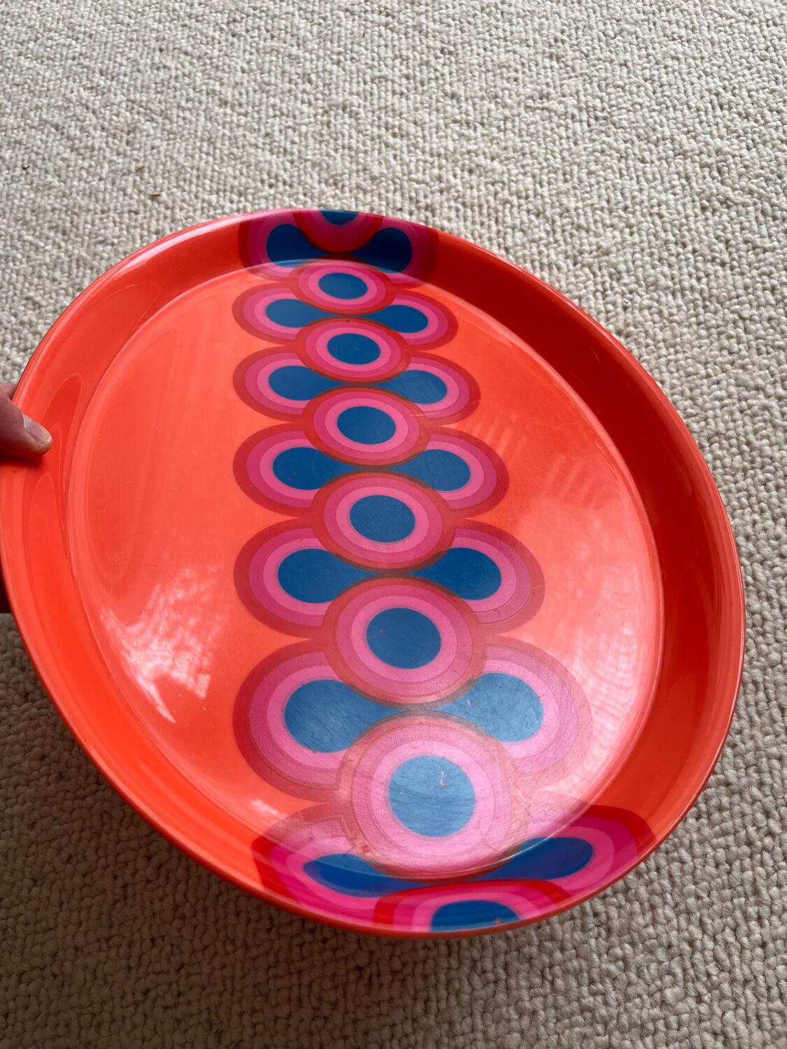 Guzzini orange plate, Ornella Noorda, 1970 design