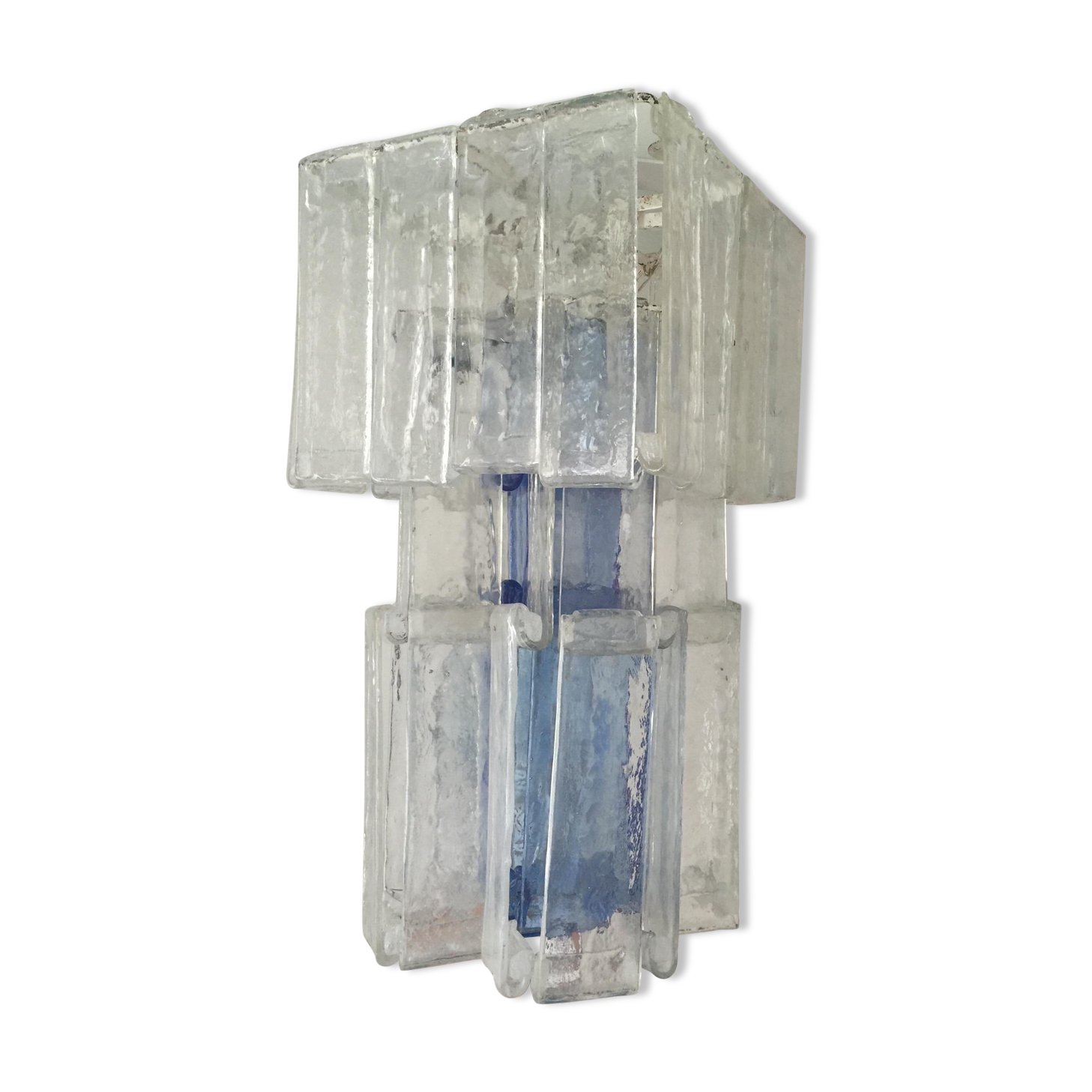 Lustre en verre clair et bleu de Fratelli Toso Murano années 1970