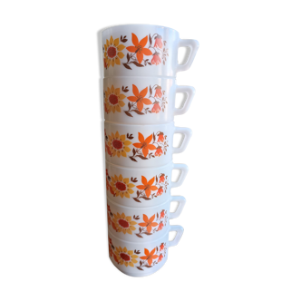 6 coffee cups Arcopal floral décor