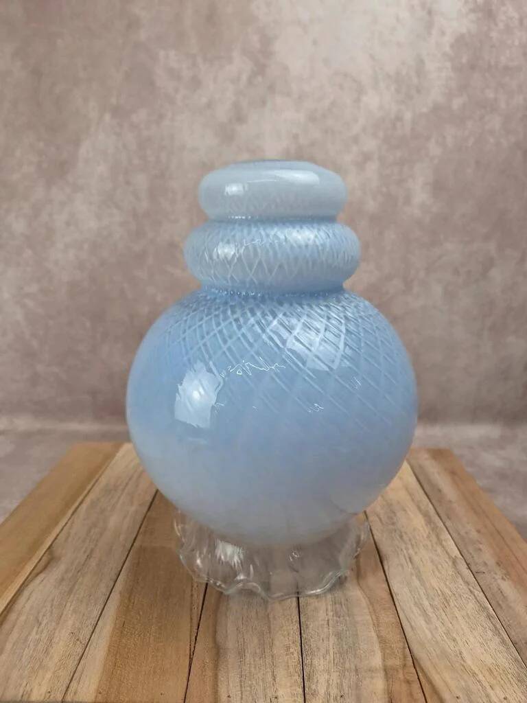 Vintage lampshade in light blue opaline glass – textured milky glass