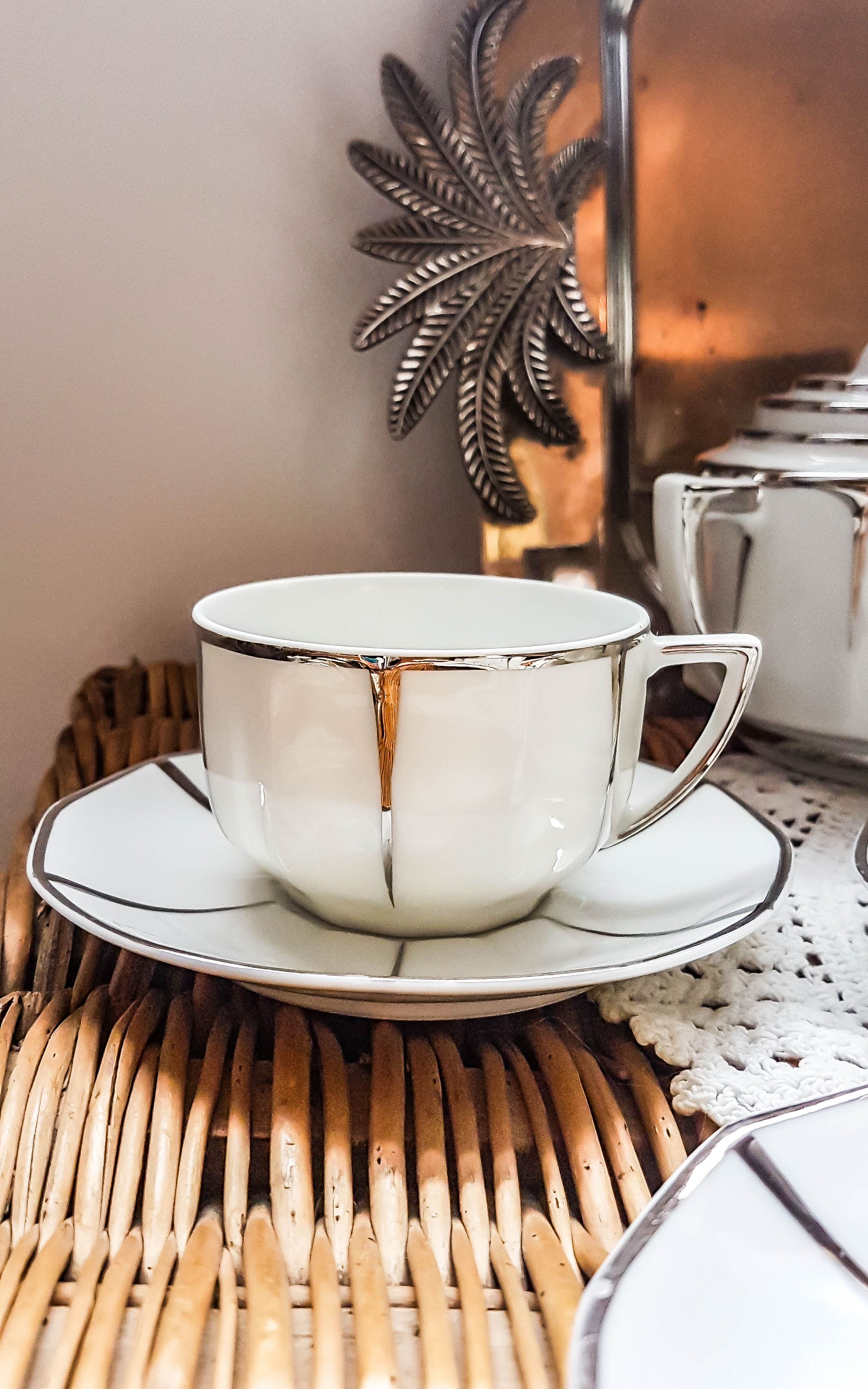 LIMOGES White and Silver Art Deco Style Coffee Service