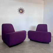 Lot 2 low chairs Space Age design from the 70s purple fabric vintage armchair