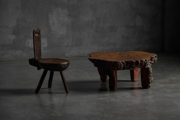 Table basse en bois de burl organique, France, années 1950