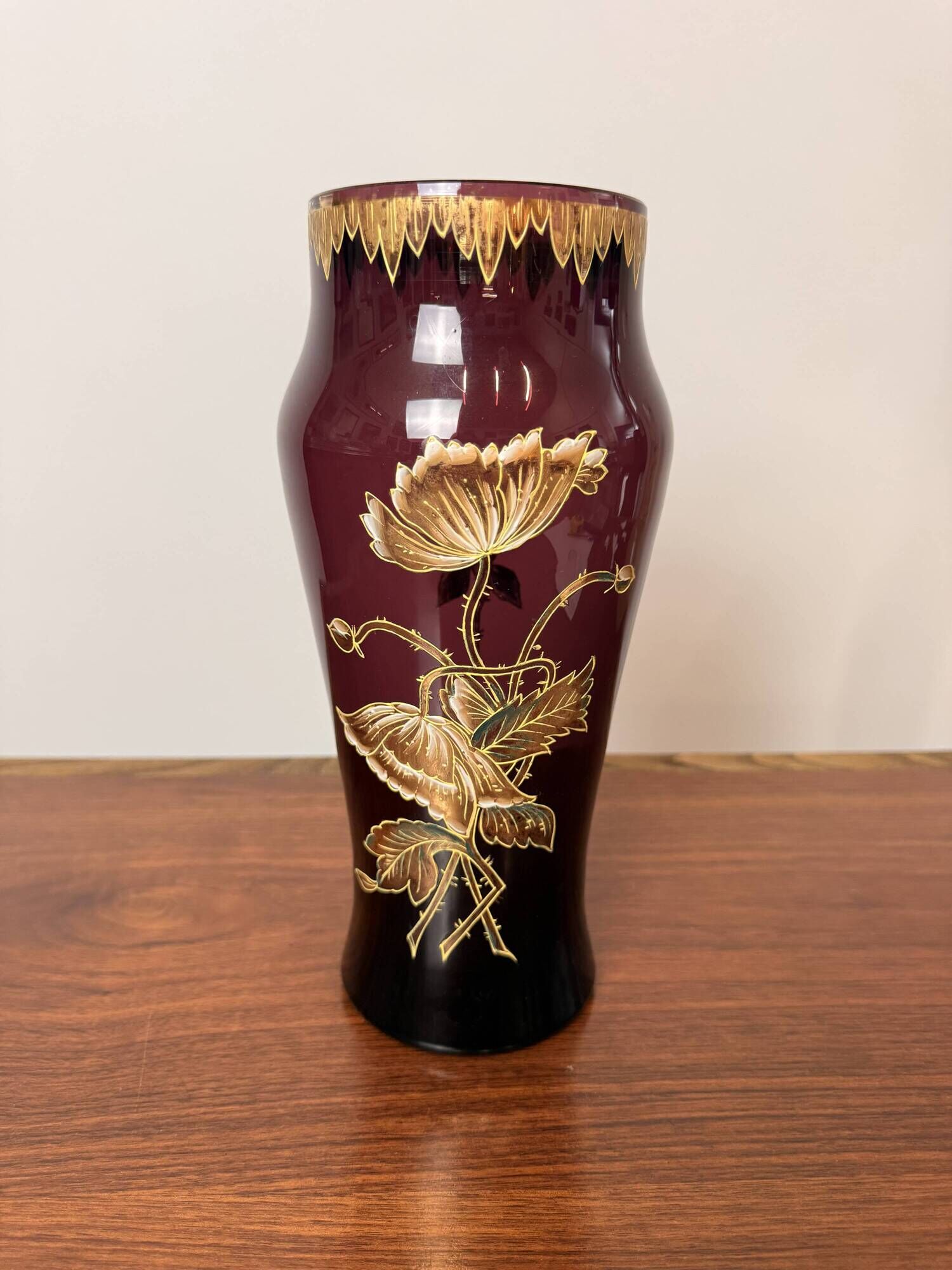Antique Legras vase – Purple enamelled glass with gold – Art Nouveau