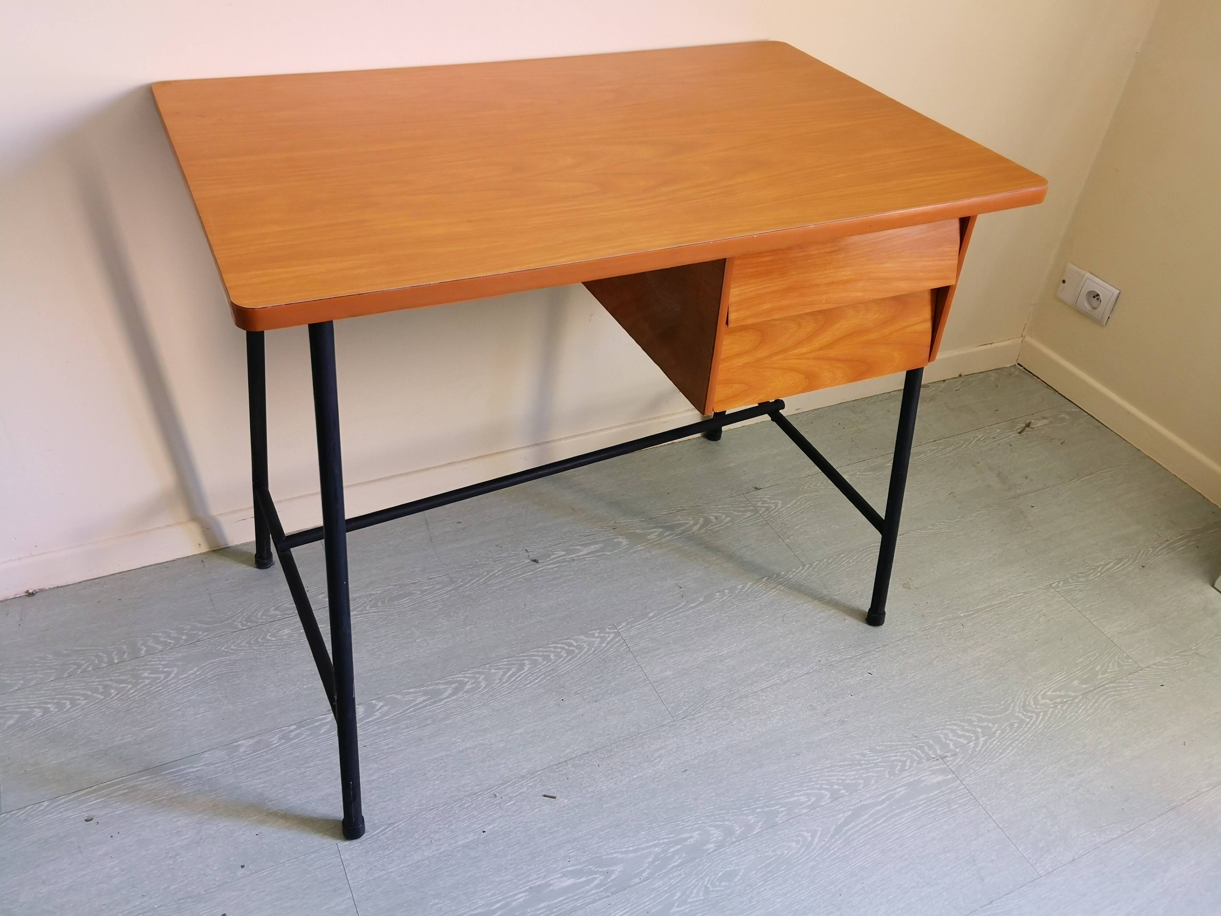 Scandinavian desk, 80s wood and metal