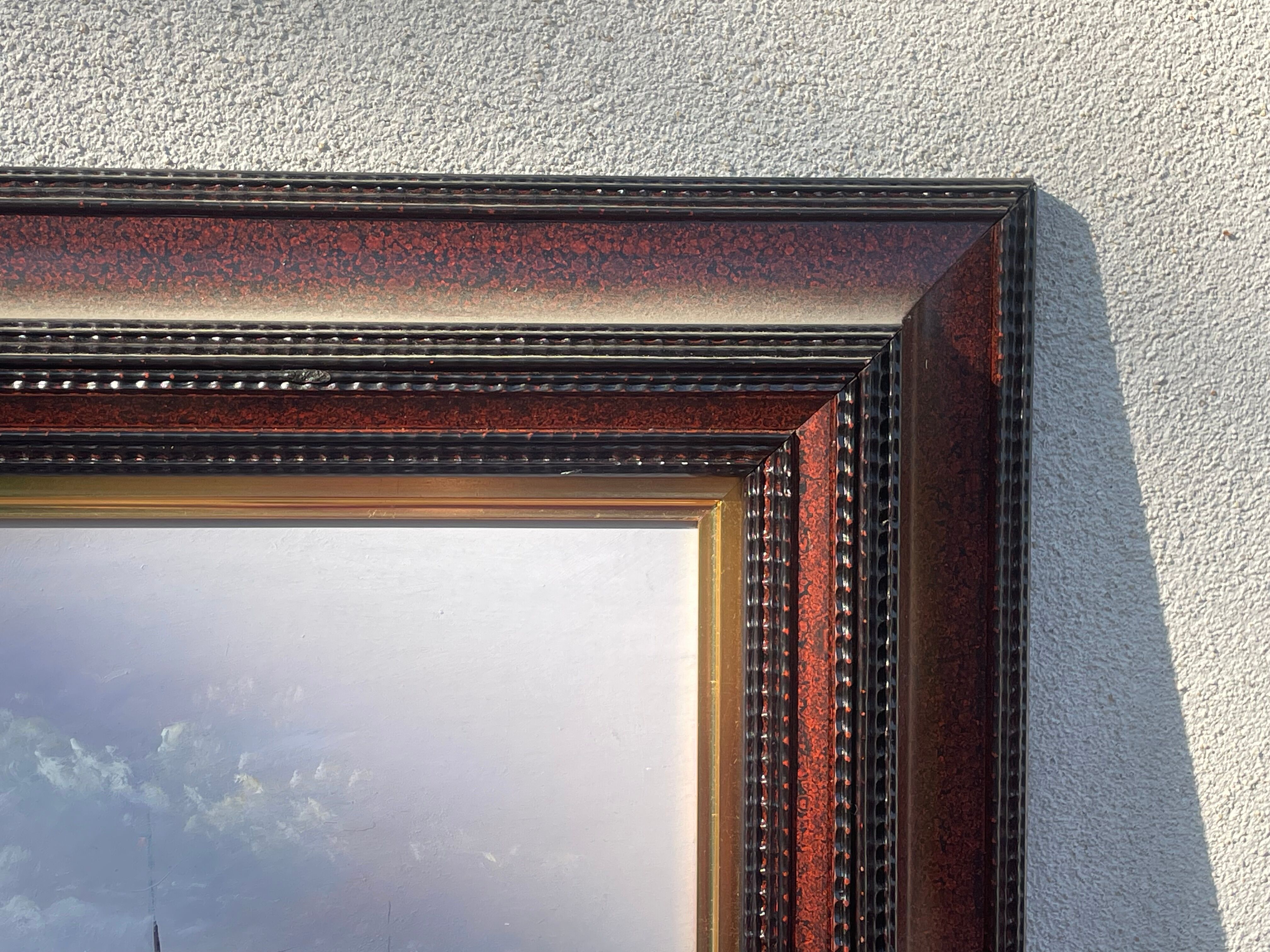 Oil on animated marine panel, moored boats signed Noquet