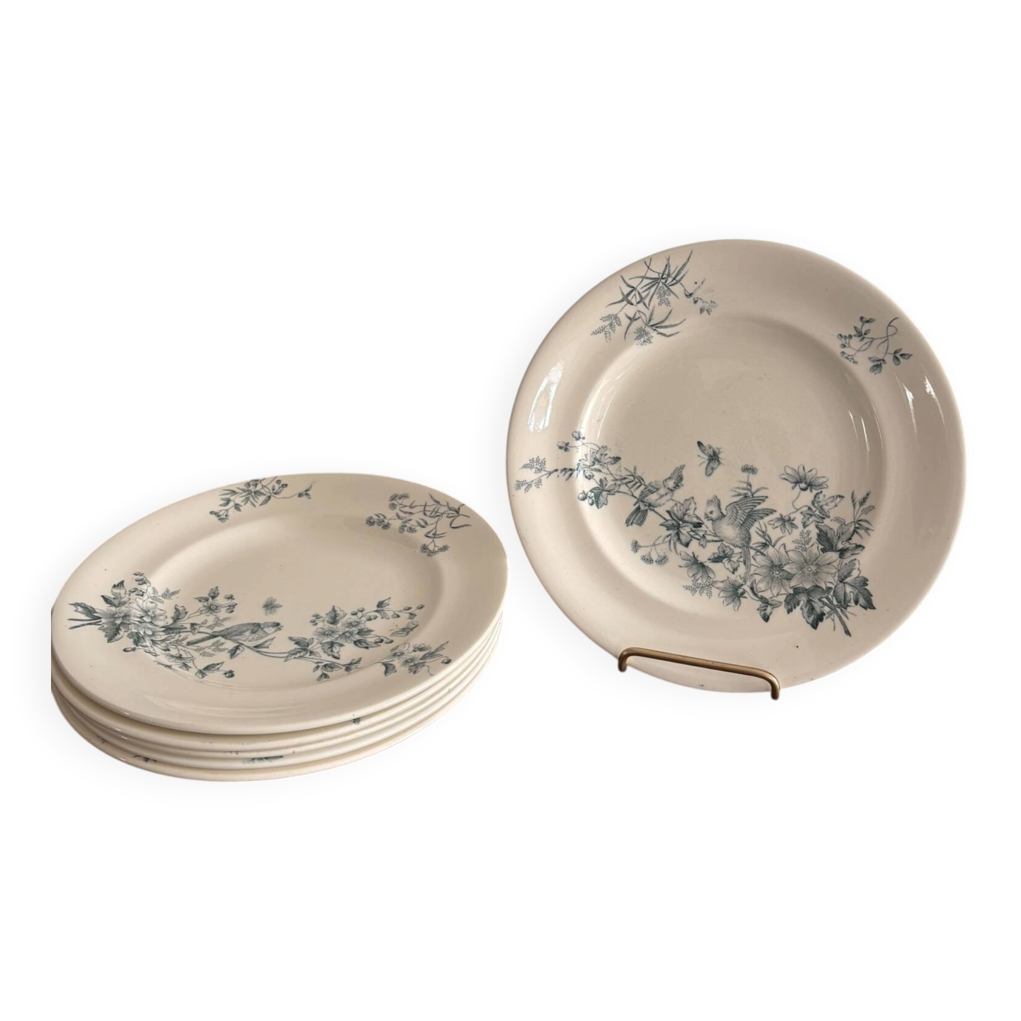Lot 6 Plate Plates Faience Longwy Model Mignon