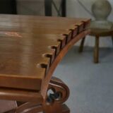 Rustic oak table with ceramic inlays by a student of Joseph Savina 1950s