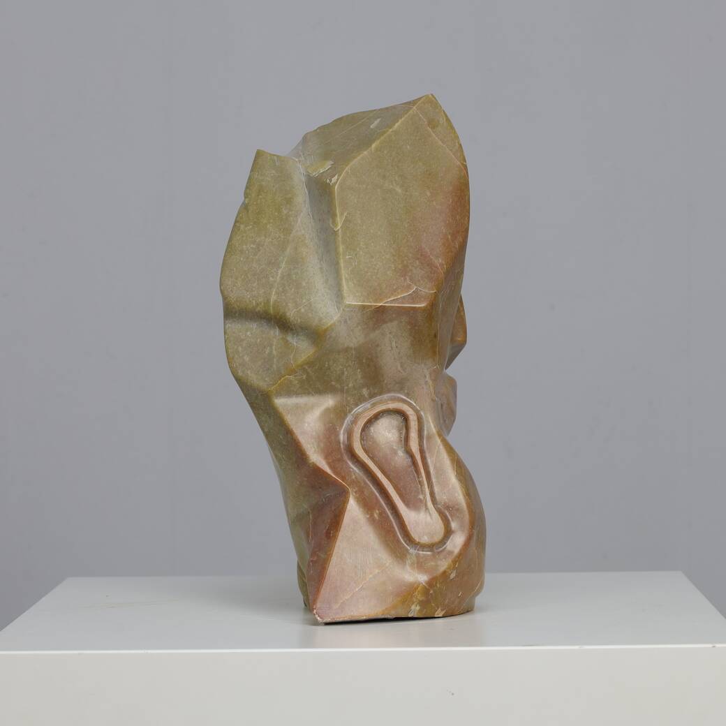 Cubist Marble Head Sculpture, Signed AW, 2008