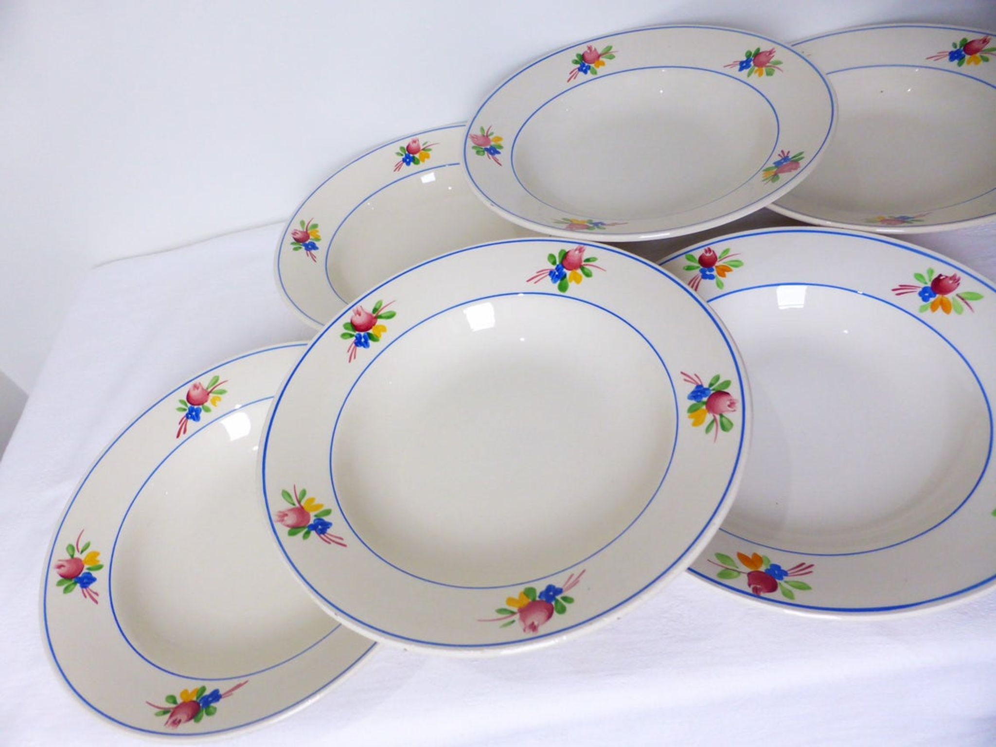 Set of 6 vintage soup plates from the Gien factory, Nice model