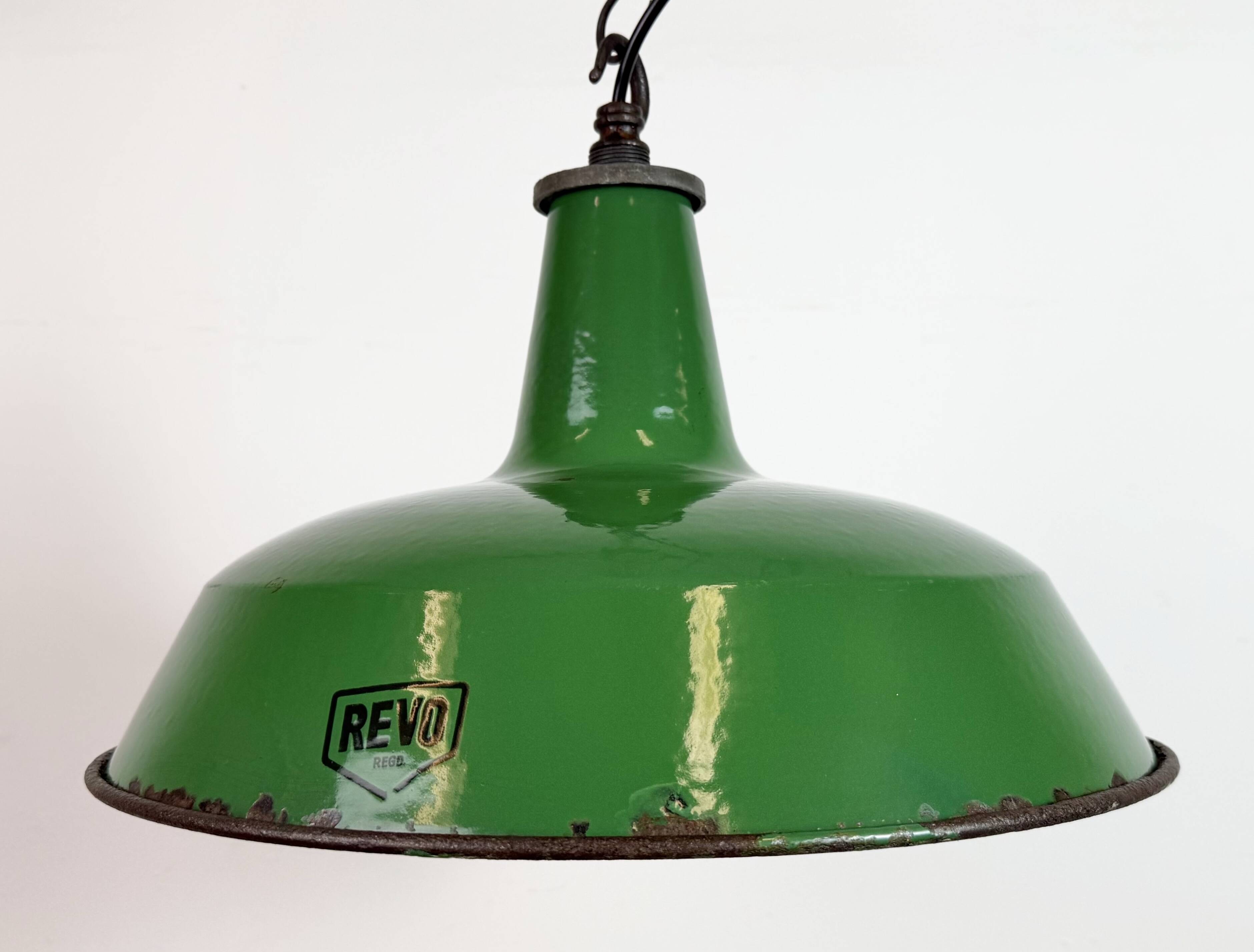 Industrial Green Enamel Factory Pendant Lamp from Revo, 1950s