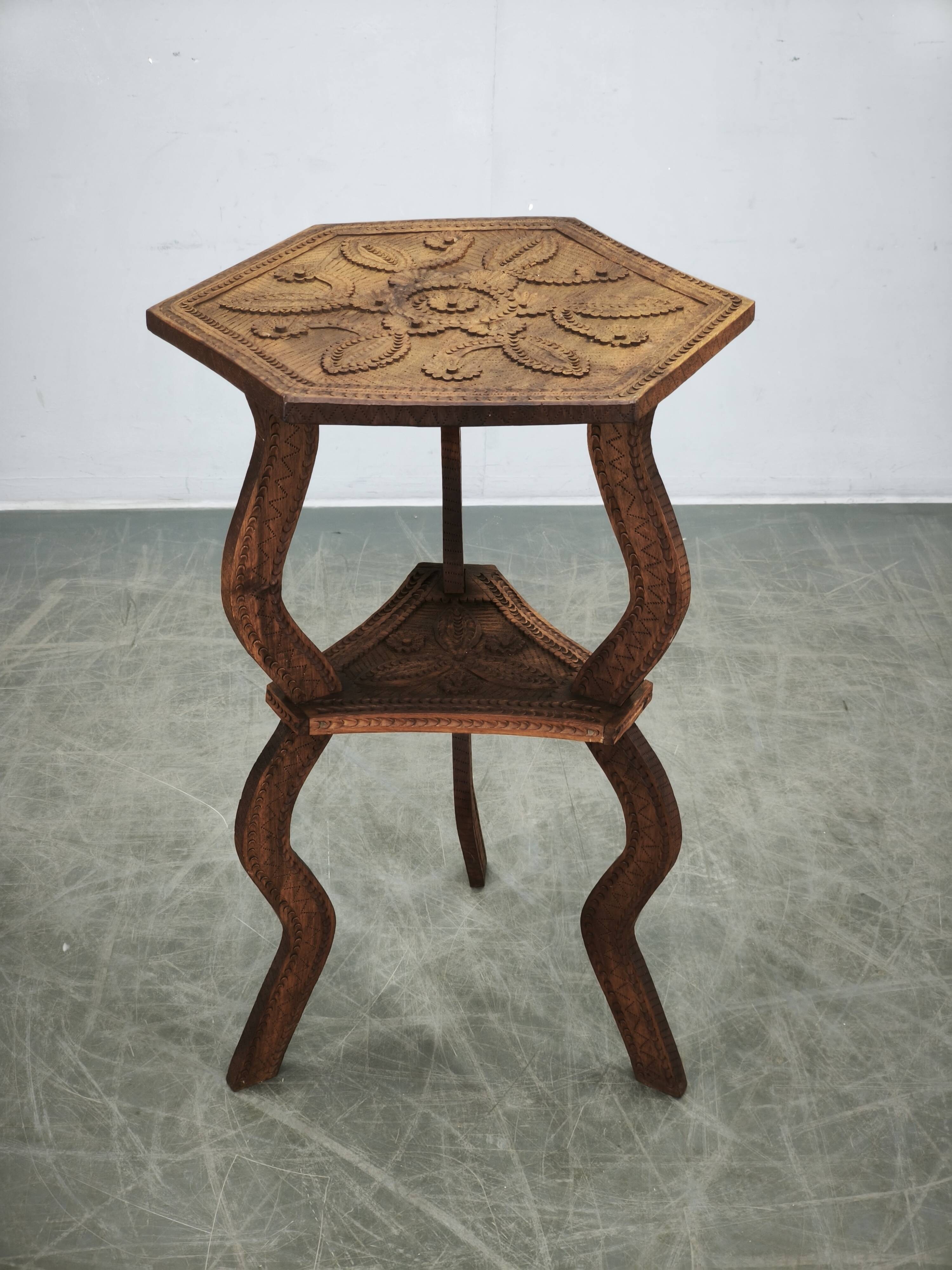 Circa 1900 Central European Hand-Carved Beech Side Table