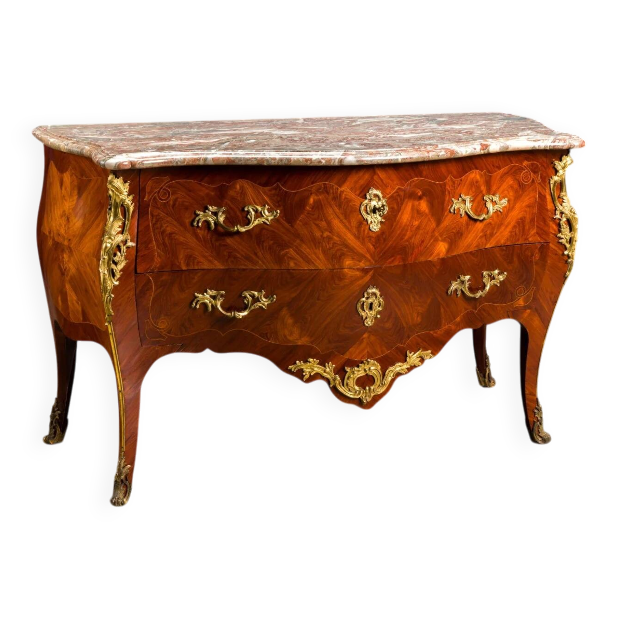 Commode ancienne Louis XV en placage de bois de rose, XVIIIe siècle