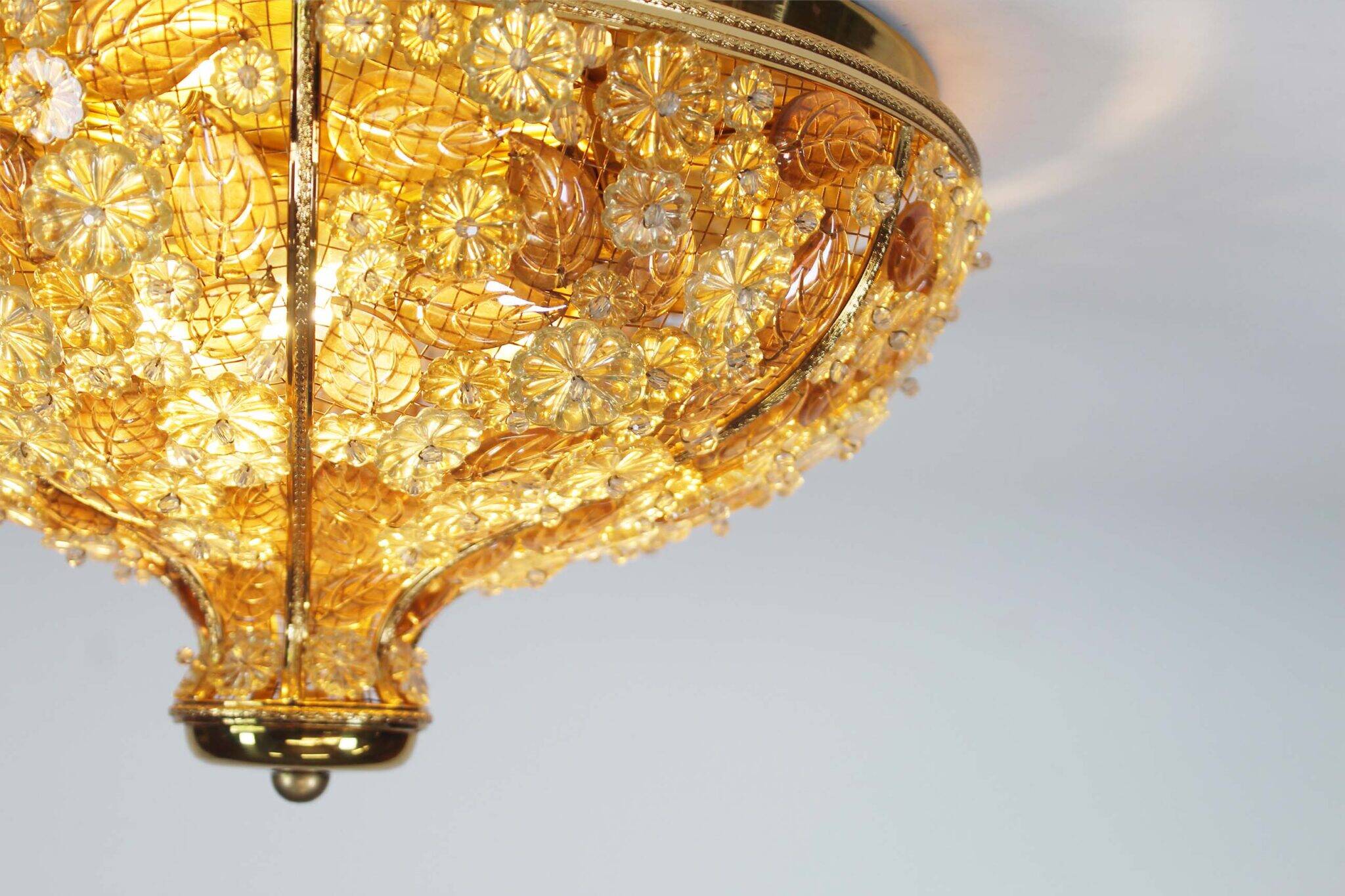 Incredible and rare crystal glass flush mount light by Palwa, Germany 1960’s