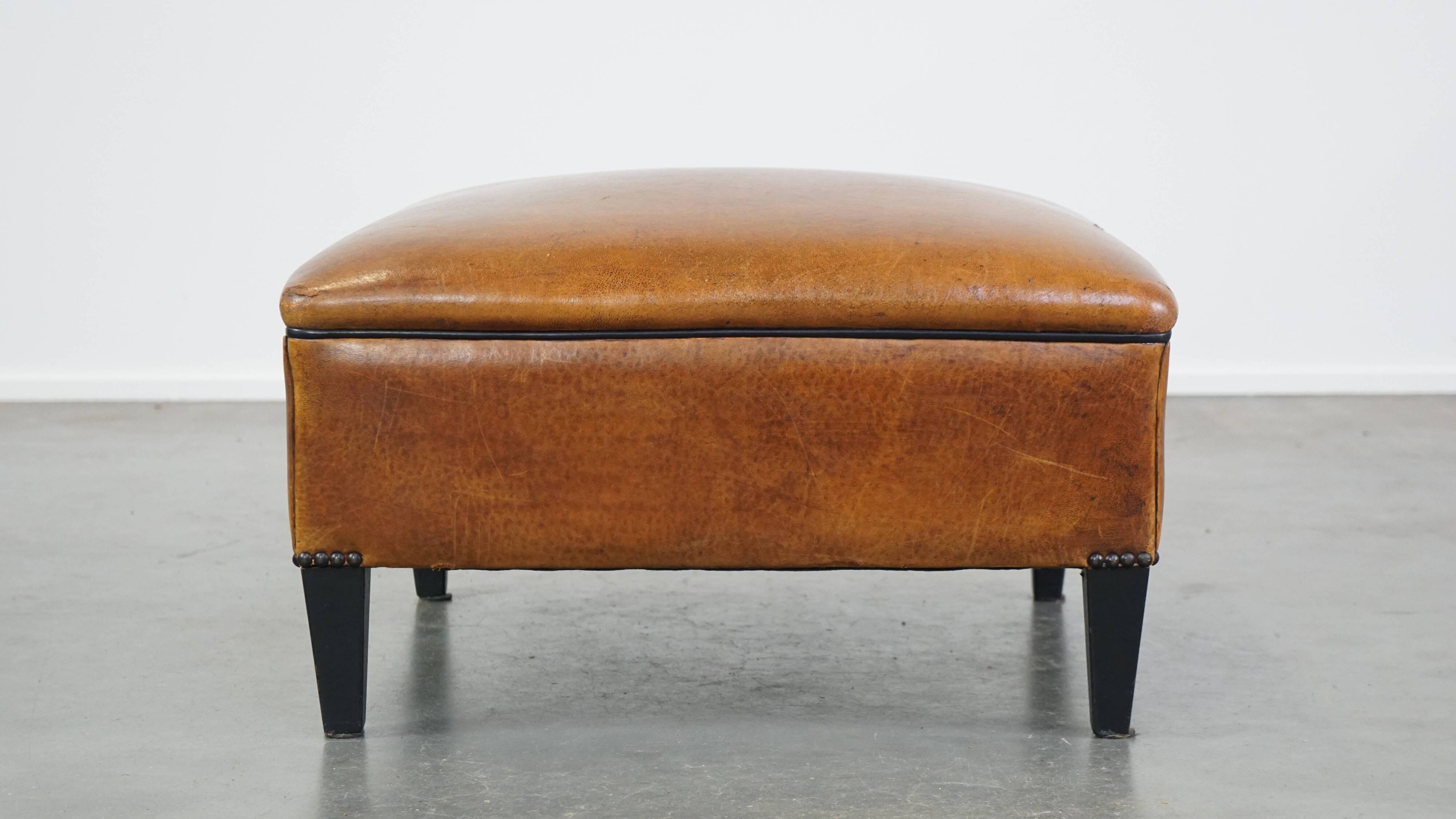 Large square sheepskin leather ottoman