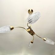 Golden brass chandelier with 4 tulips Arlus 1950