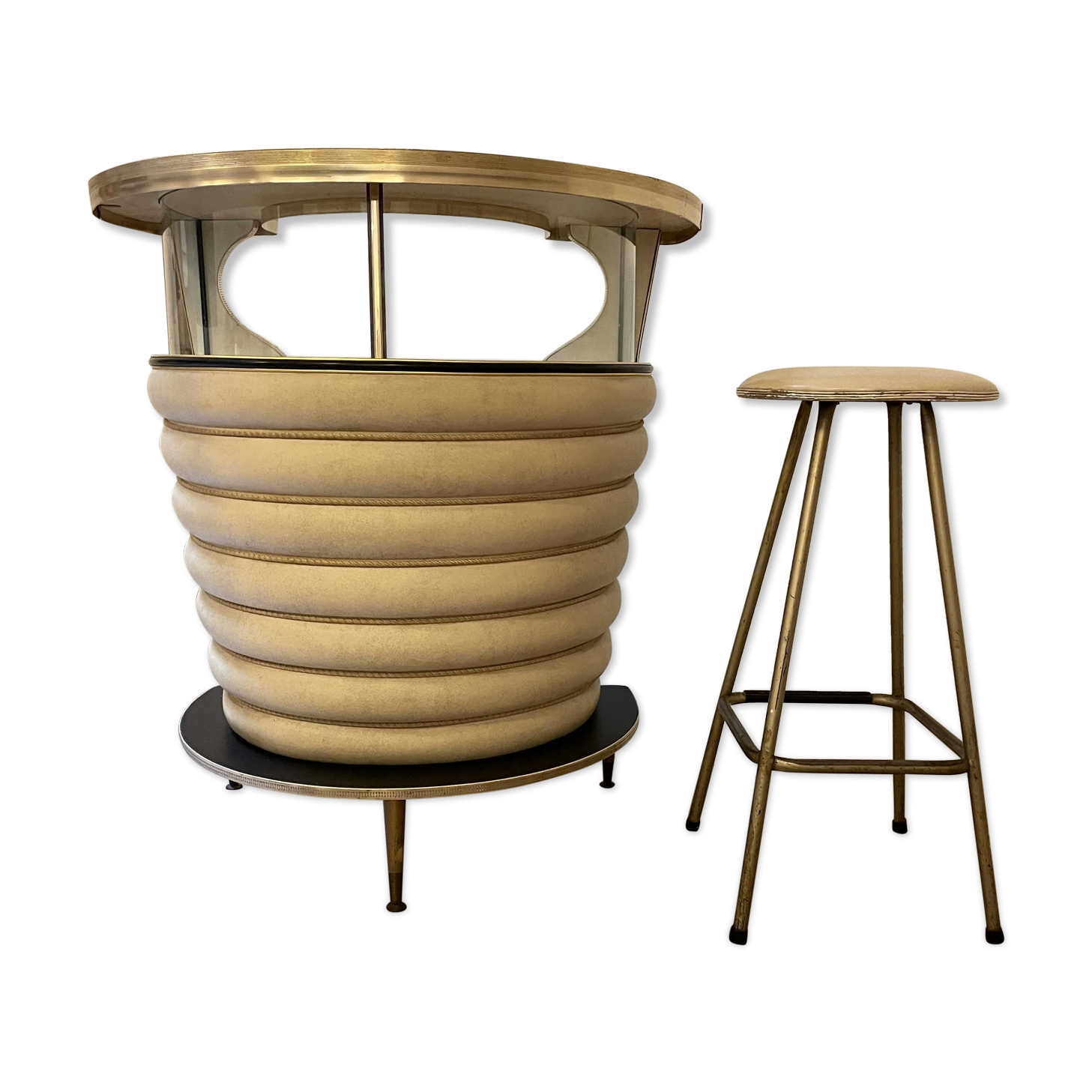 Bar 50s and its high chair in white skaï and formica cream