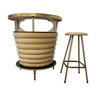 Bar 50s and its high chair in white skaï and formica cream