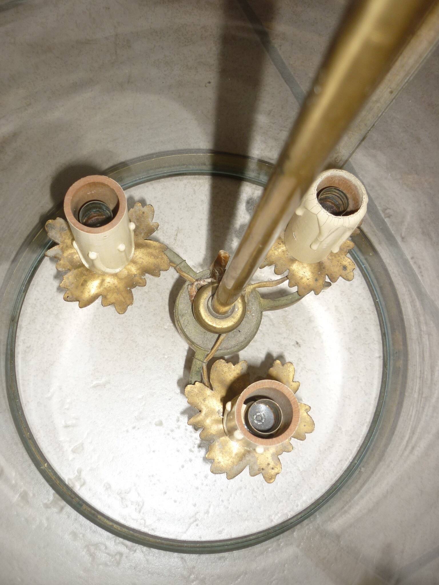 Antique glass and brass lantern pendant light, 3 lights