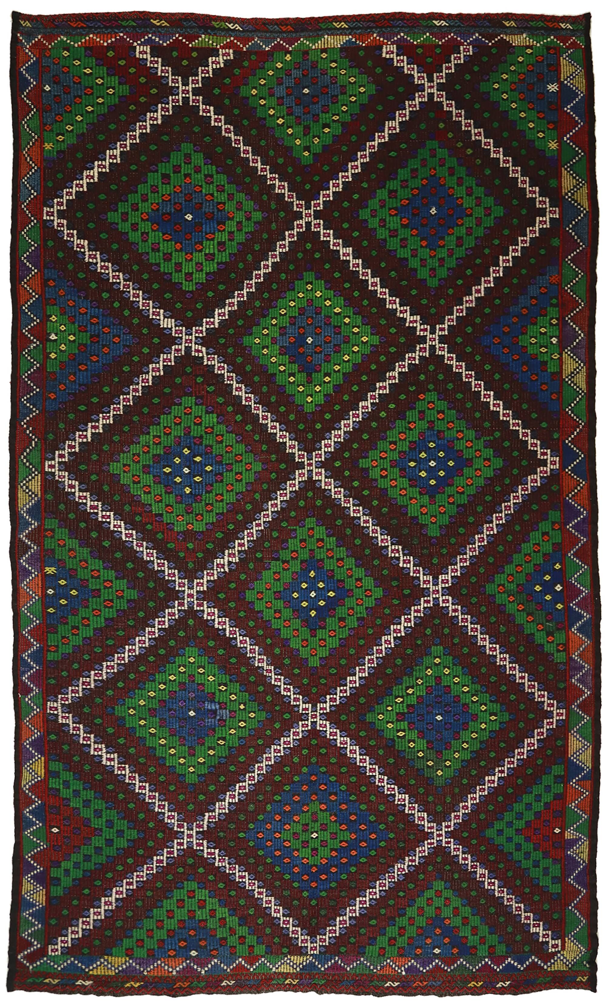 Grand Turkish Kilim Anatolia 196x326 cm Geometric Vintage Handwoven