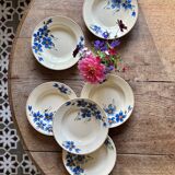 Set of 6 old-fashioned soup plates with blueberry decorations