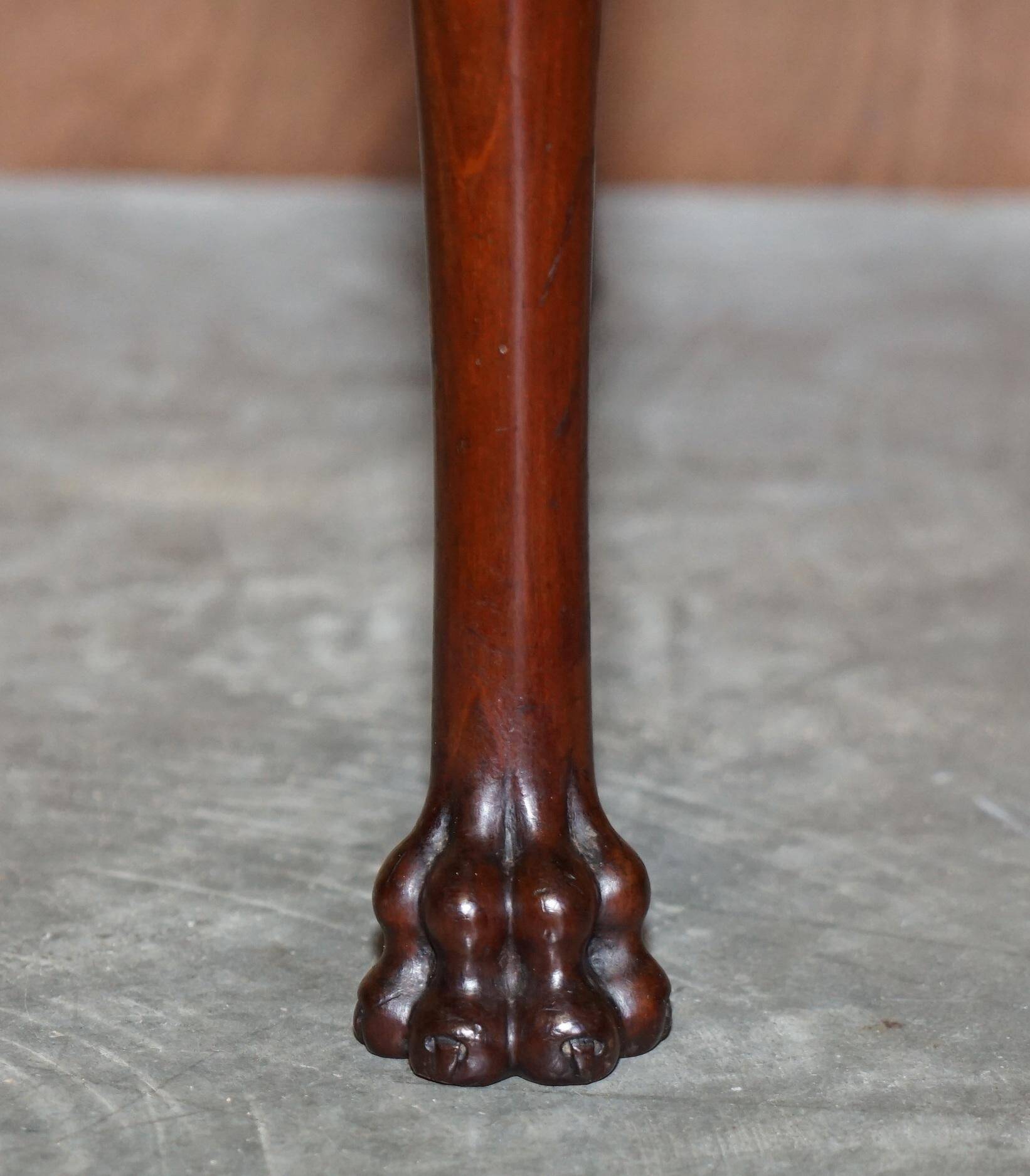 Paire de chaises anglaises anciennes en bois dur avec pieds sculptés en patte de lion