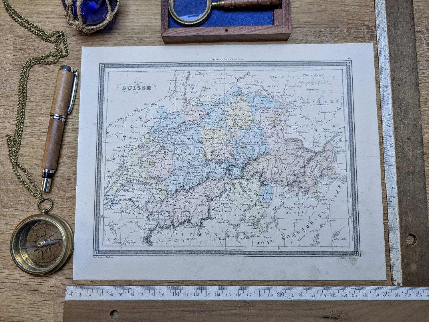 La Suisse, carte ancienne, imprimée en 1852. Authentique.