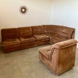 Old vintage modular corner sofa in designer velvet from the 70s/80s 4 elements
