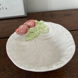 Vintage plat creux et ses 6 coupelles barbotine fraises