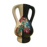 Black and white Vallauris vase with H. Caillet flower