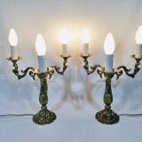 Pair of girandoles 3 bronze lights