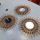 3 Small Vintage Rattan Sun Mirrors