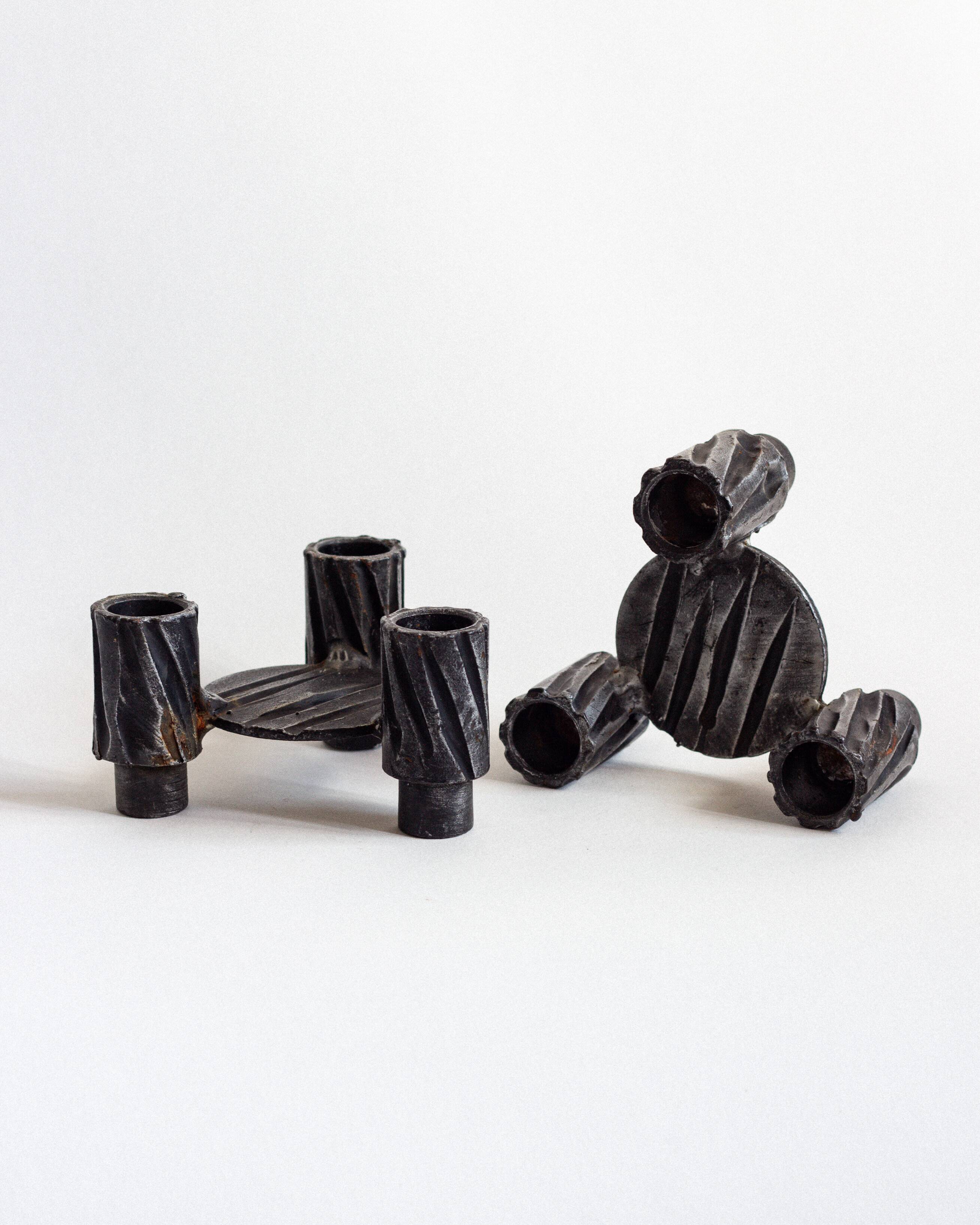 Set of two three-headed candle holders, France, 1960s/70s